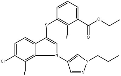 Benzoy kislotasi, 3-[[{1}}xlor-7-ftor-1-(1-propil-1H-pirazol-4-il){ {8}}H-indol-3-il]tio]-2-ftor-, etil efir (ACI) CAS raqami: 1782070-73-8