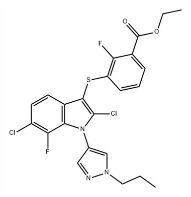 Benzoy kislotasi, 3-[[2,6-diklor{3}}ftor-1-(1-propil-1H-pirazol-4-il )-1H-indol-3-il]tio]-2-ftor-, Etil Ester (ACI) CAS raqami: 1782070-79-4
